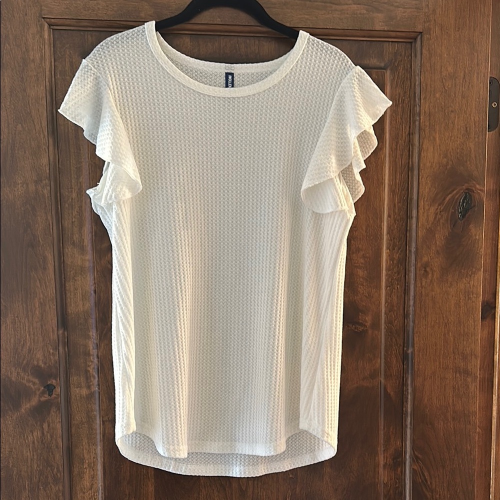White Ruffle Sleeve Top
